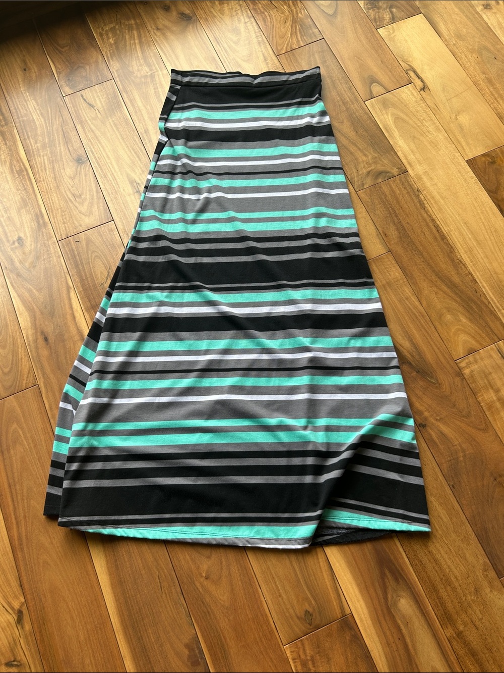 just be Black, Gray & Teal Striped Maxi Skirt